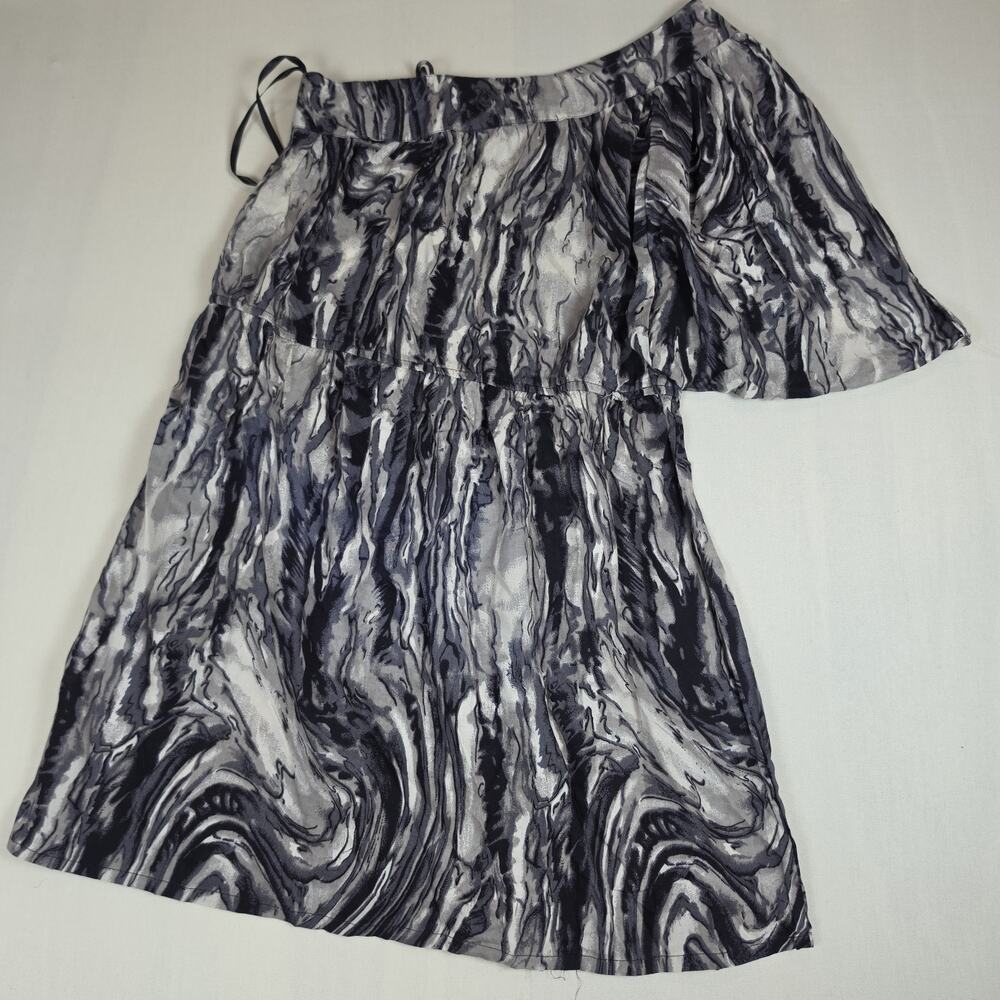 Angie Women's Boho Paisley Peasant Dress Size M Black Multicolor Short Sleeve Nw